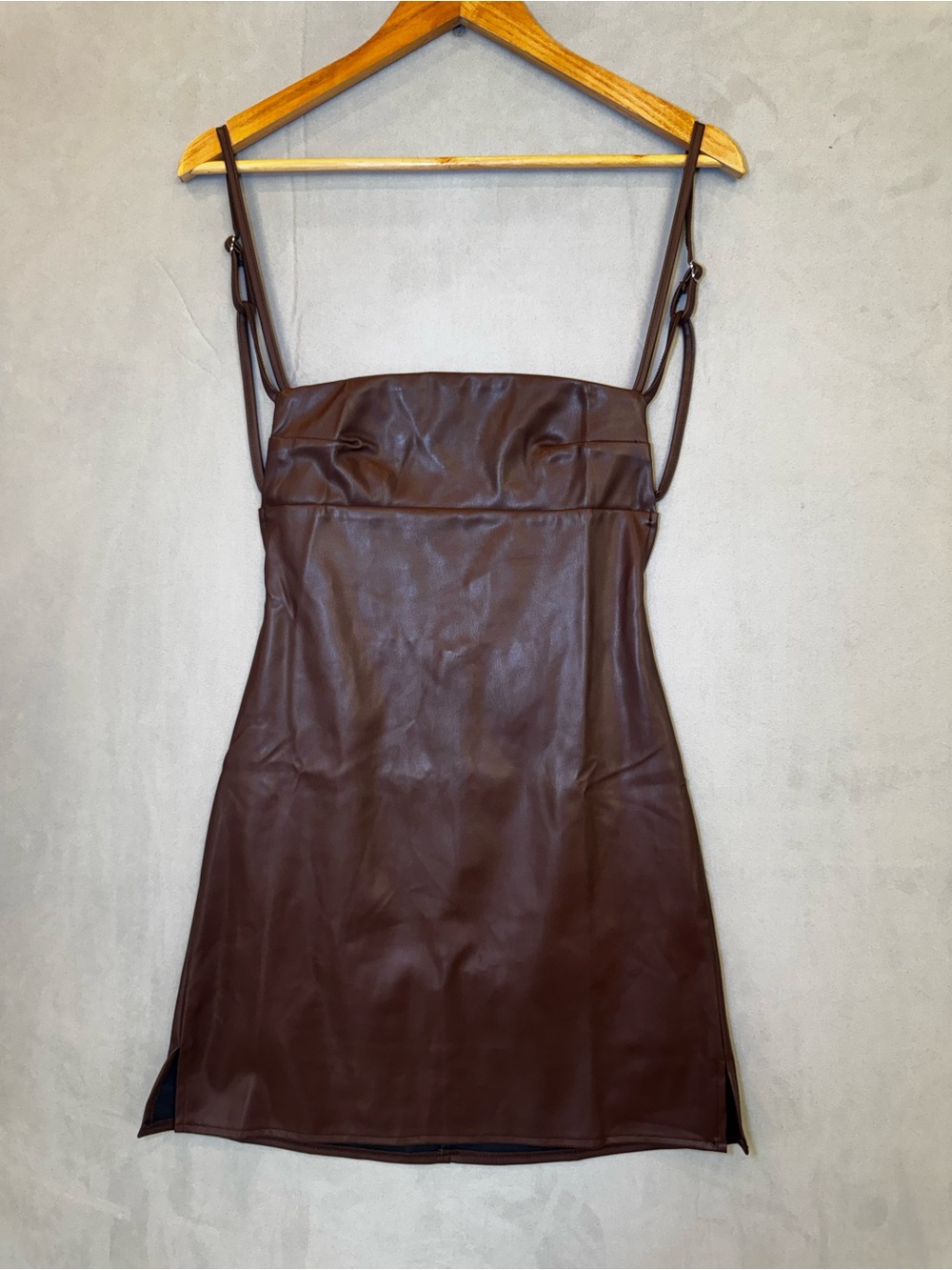 Sky to Moon Brown Faux Leather Mini Dress S Y2K Baddie Chocolate Moto